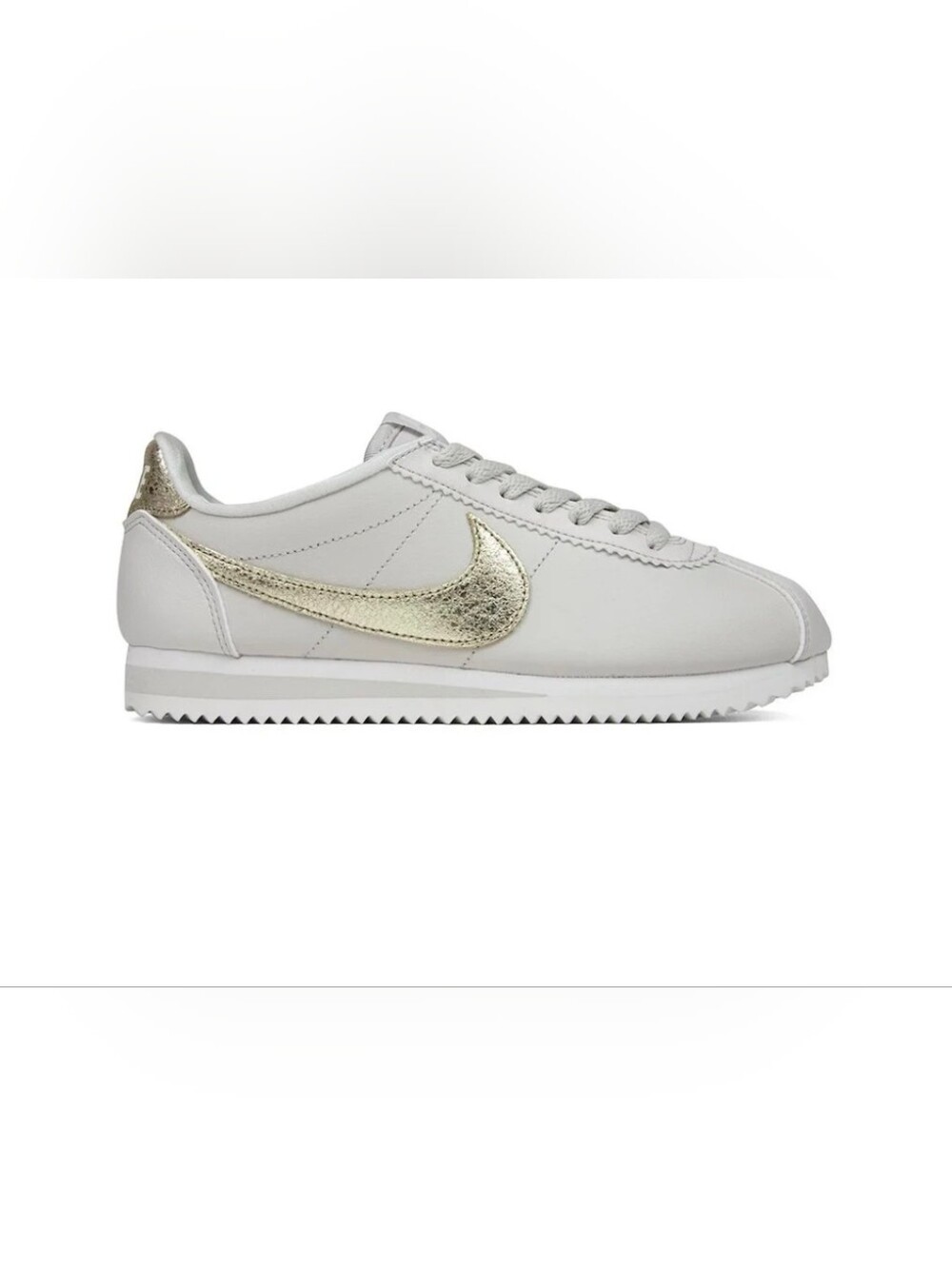 Nike Women's Cortez In The Color Bone with Metallic Gold Swoosh, Size 8.5